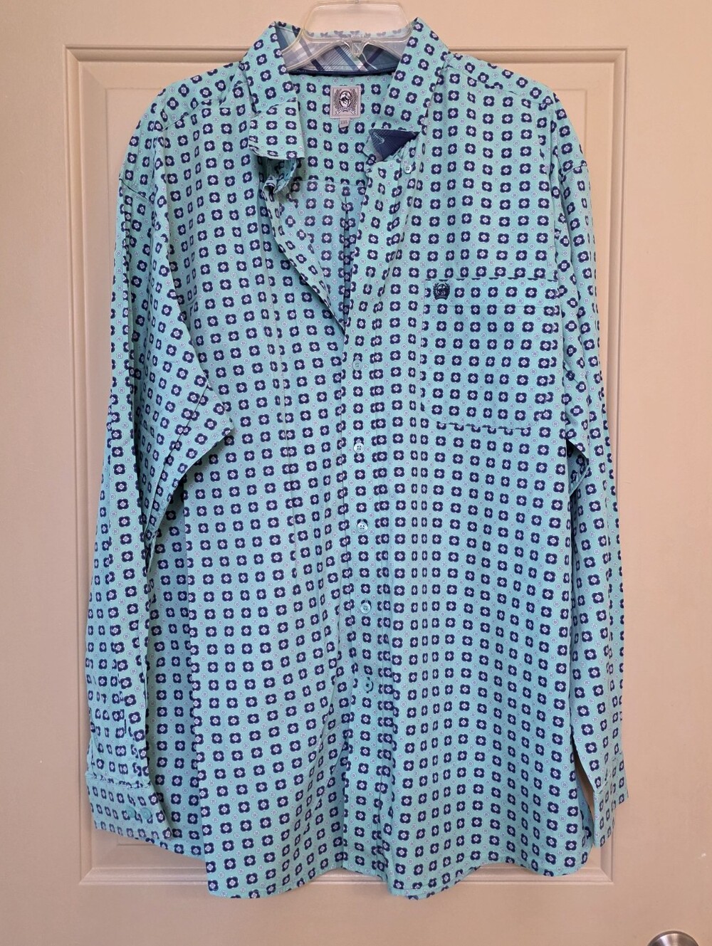 Cinch Men’s XXL Regular Western Geometric Green Blue Long Sleeve Button-Up Shirt